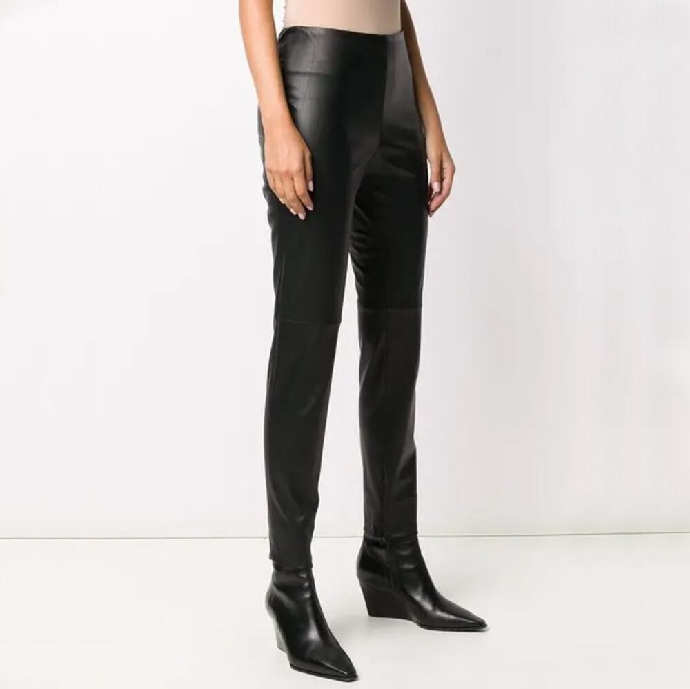 Ralph Lauren Purple Label Black Leather Eleanora Stretch Pants Size 10